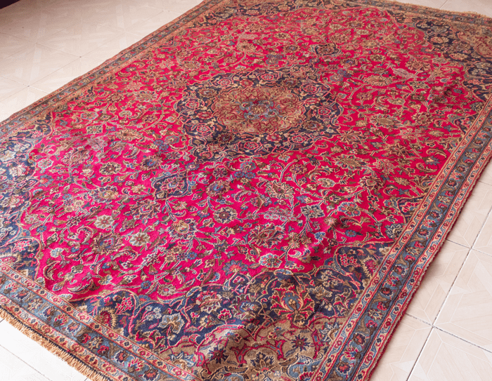 Vintage Sabzevar Hand-Knotted Wool Persian Rug