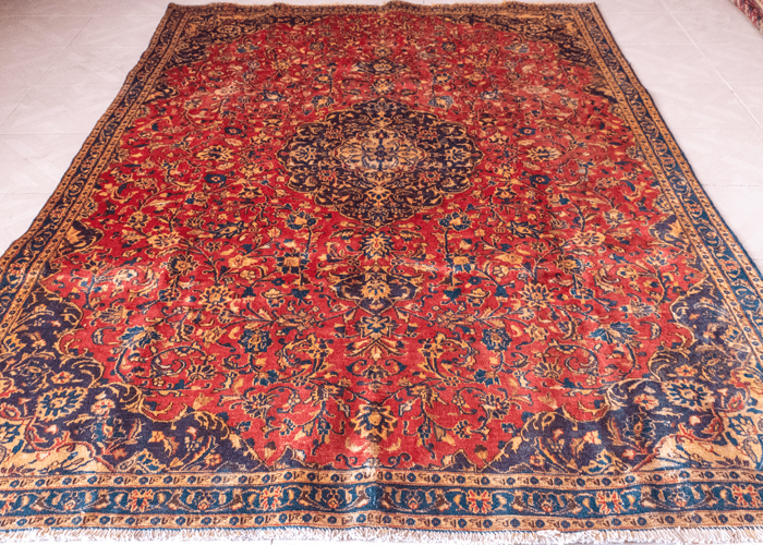 Vintage Sabzevar Hand-Knotted Wool Persian Rug