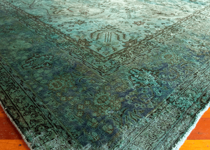 Vintage Overdyed Tabriz Hand-Knotted Wool Persian Rug