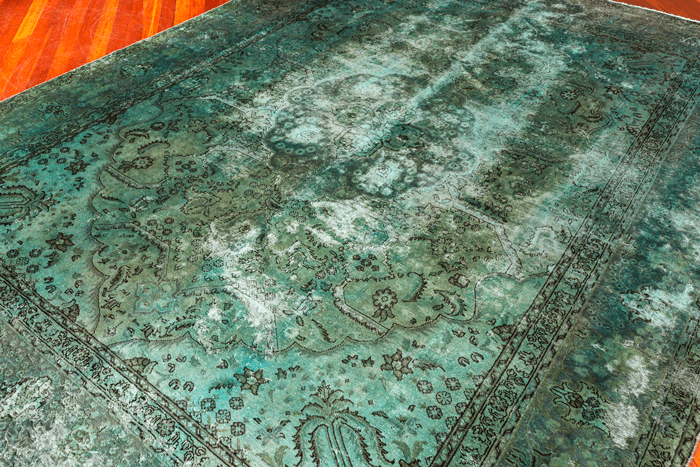 Vintage Overdyed Tabriz Hand-Knotted Wool Persian Rug