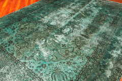 Vintage Overdyed Tabriz Hand-Knotted Wool Persian Rug