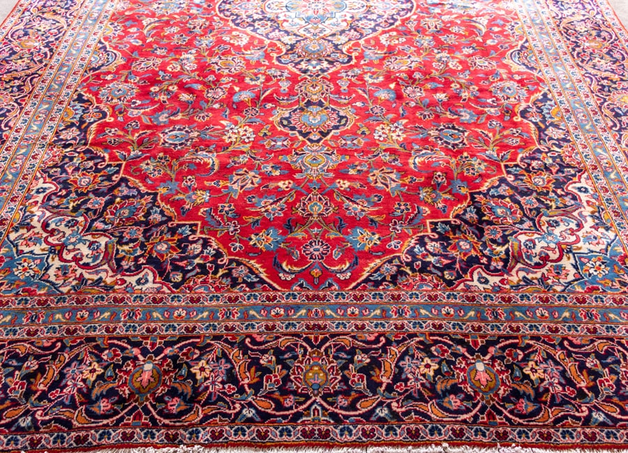 Vintage Kashan Hand-Knotted Wool Persian Rug