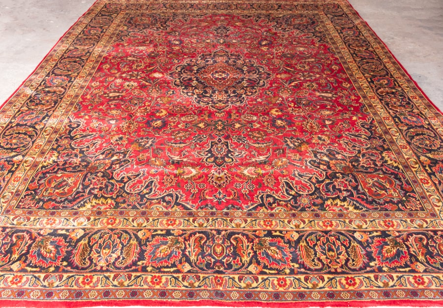 Vintage Mashad Hand-Knotted Wool Persian Rug