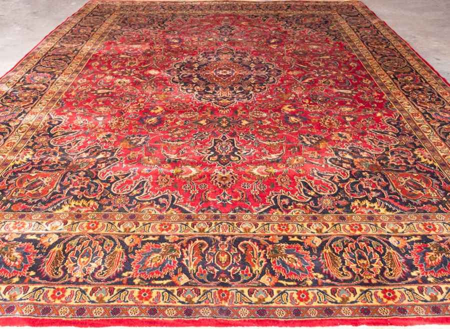 Vintage Mashad Hand-Knotted Wool Persian Rug