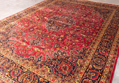 Vintage Mashad Hand-Knotted Wool Persian Rug