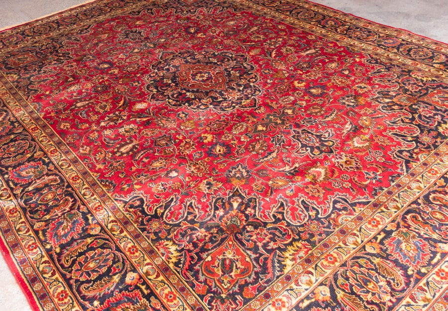 Vintage Mashad Hand-Knotted Wool Persian Rug