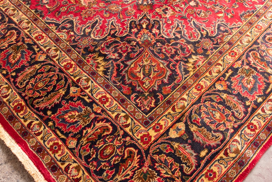 Vintage Mashad Hand-Knotted Wool Persian Rug