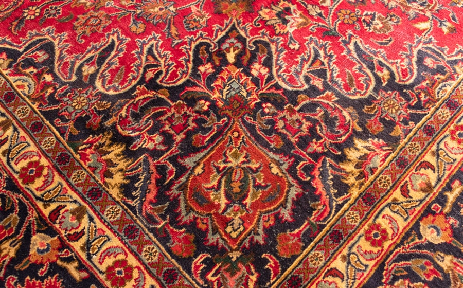 Vintage Mashad Hand-Knotted Wool Persian Rug