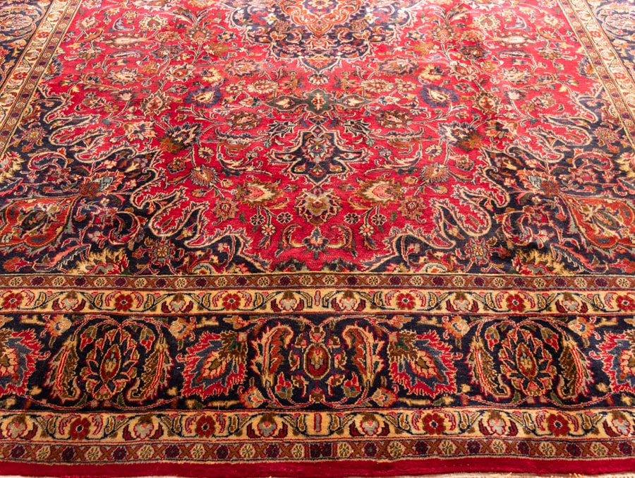 Vintage Mashad Hand-Knotted Wool Persian Rug
