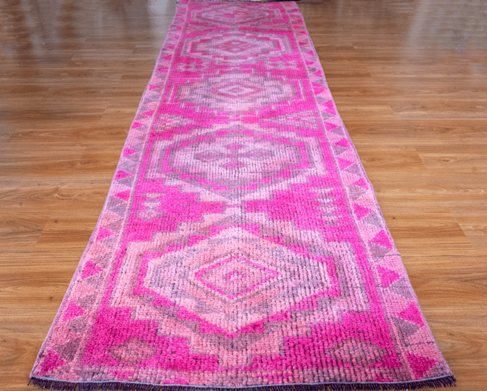 Vintage Turkish Hand- Knotted Wool Runner Rug