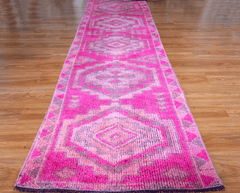 Vintage Turkish Hand- Knotted Wool Runner Rug