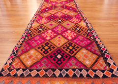 Vintage Turkish Hand- Knotted Wool Runner Rug