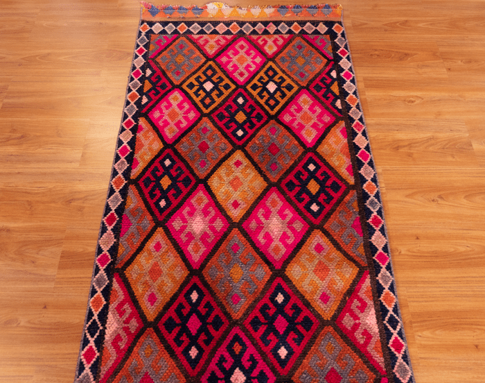 Vintage Turkish Hand- Knotted Wool Runner Rug