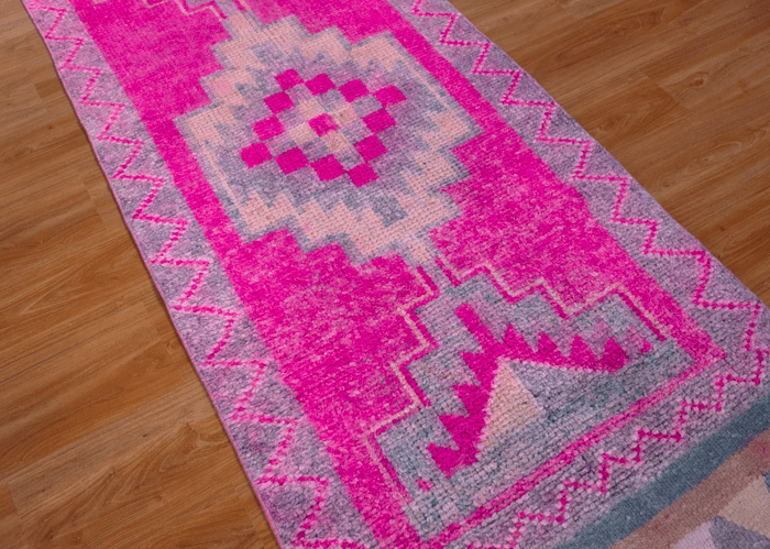 Vintage Turkish Hand- Knotted Wool Runner Rug