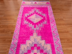 Vintage Turkish Hand- Knotted Wool Runner Rug