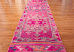 Vintage Turkish Hand- Knotted Wool Runner Rug