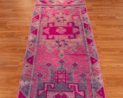 Vintage Turkish Hand- Knotted Wool Runner Rug