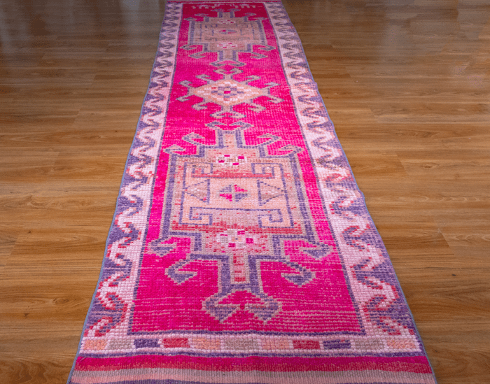 Vintage Turkish Hand- Knotted Wool Runner Rug
