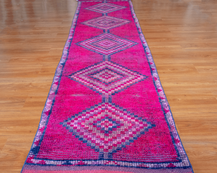Vintage Turkish Hand- Knotted Wool Runner Rug