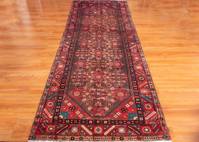 Vintage Hamedan Hand-Knotted Persian Wool Runner Rug