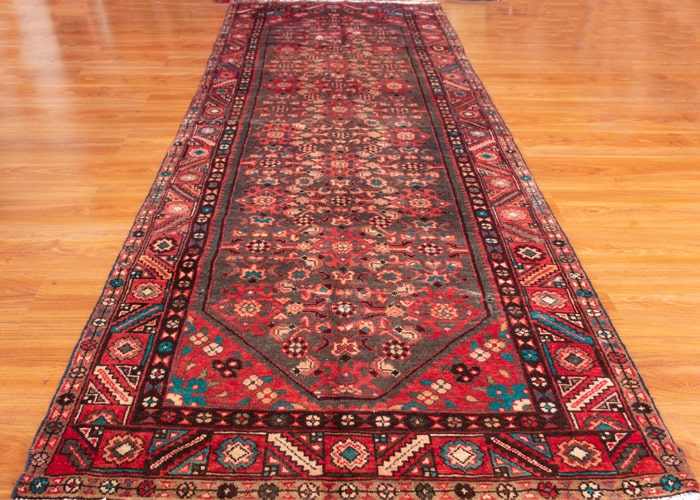 Vintage Hamedan Hand-Knotted Persian Wool Runner Rug