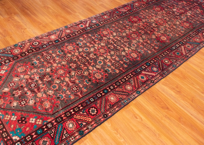 Vintage Hamedan Hand-Knotted Persian Wool Runner Rug
