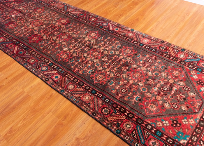 Vintage Hamedan Hand-Knotted Persian Wool Runner Rug
