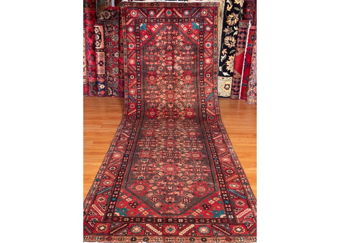 Vintage Hamedan Hand-Knotted Persian Wool Runner Rug