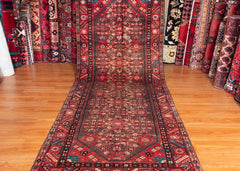Vintage Hamedan Hand-Knotted Persian Wool Runner Rug