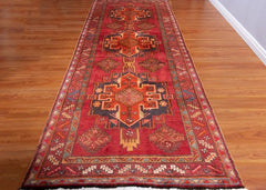 Vintage Ardabil Hand-Knotted Persian Wool Runner Rug