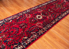 Vintage Hamedan Hand-Knotted Persian Wool Runner Rug