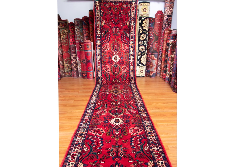 Vintage Hamedan Hand-Knotted Persian Wool Runner Rug