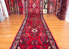 Vintage Hamedan Hand-Knotted Persian Wool Runner Rug
