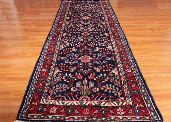 Vintage Hamedan Hand-Knotted Persian Wool Runner Rug