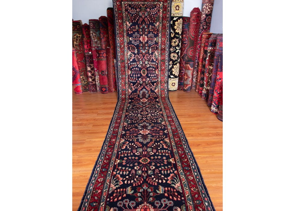 Vintage Hamedan Hand-Knotted Persian Wool Runner Rug