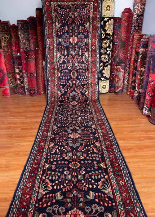 Vintage Hamedan Hand-Knotted Persian Wool Runner Rug