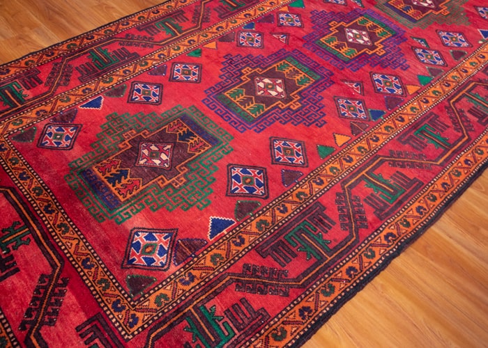 Vintage Baluch Hand-Knotted Wool Persian Rug