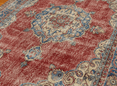 Vintage Hand-Knotted Distressed Turkish Rug