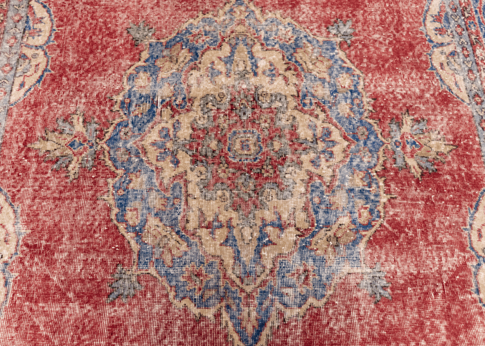 Vintage Hand-Knotted Distressed Turkish Rug