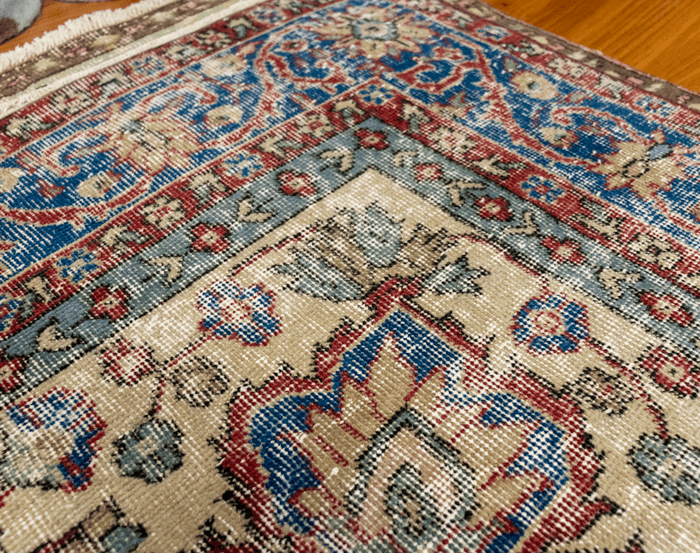 Vintage Hand-Knotted Distressed Turkish Rug