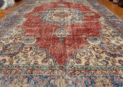 Vintage Hand-Knotted Distressed Turkish Rug