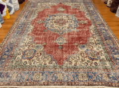 Vintage Hand-Knotted Distressed Turkish Rug