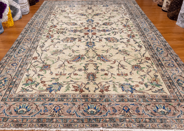 Vintage Hand-Knotted Distressed Turkish Rug
