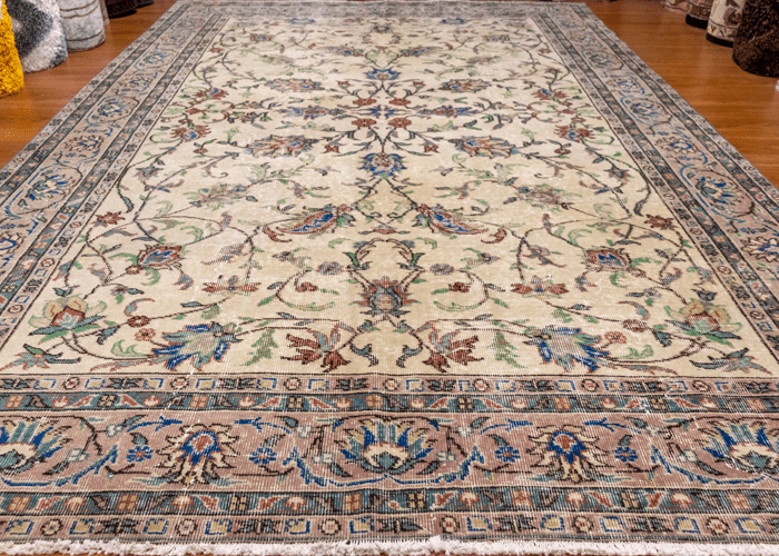 Vintage Hand-Knotted Distressed Turkish Rug