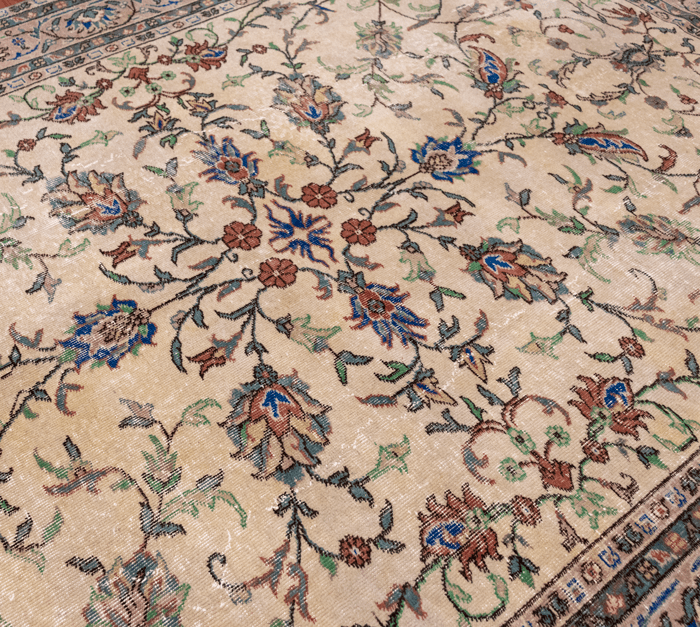 Vintage Hand-Knotted Distressed Turkish Rug