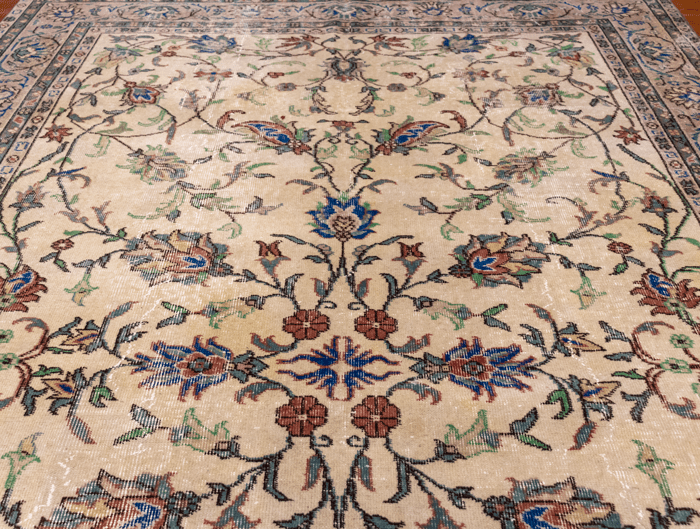 Vintage Hand-Knotted Distressed Turkish Rug