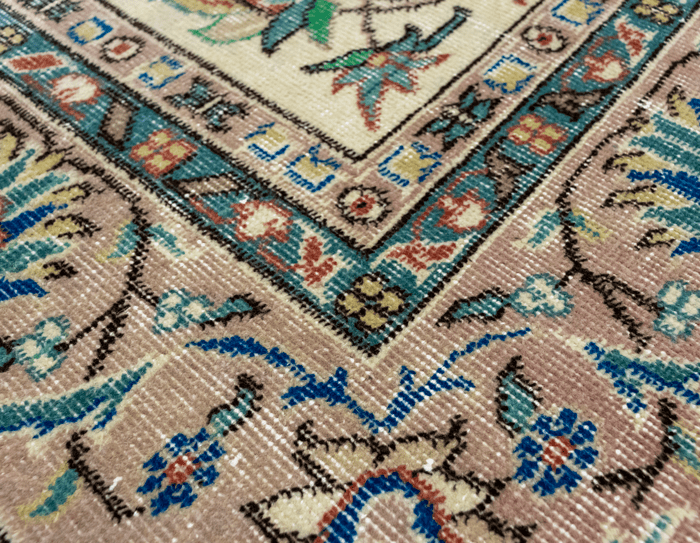 Vintage Hand-Knotted Distressed Turkish Rug