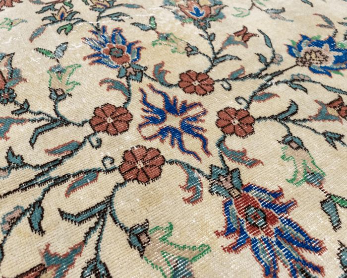 Vintage Hand-Knotted Distressed Turkish Rug