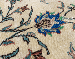 Vintage Hand-Knotted Distressed Turkish Rug