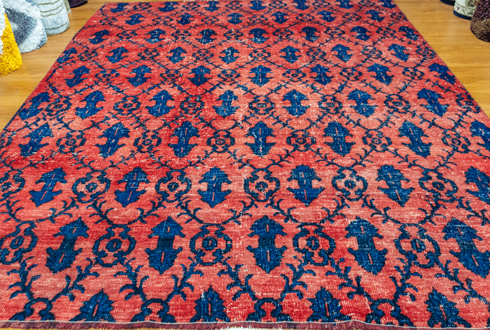 Vintage Hand-Knotted Distressed Turkish Rug